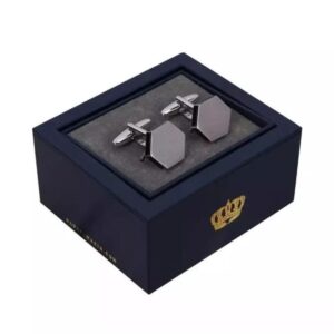 Men's Cufflinks Pair Brushed Rhodium & Black Epoxy Modern Harvey Makin Gift Box
