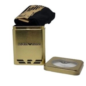 Armani Men Socks Black & Gold with Gift Tin, One Pair