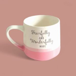 Fearfully and Wonderfully Made Psalm 139:14 Bible Scripture Verse Pink Mug