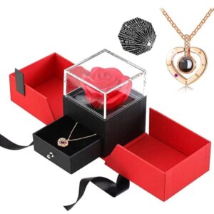Preserved Red Real Rose With I Love You Necklace Gift For Her
