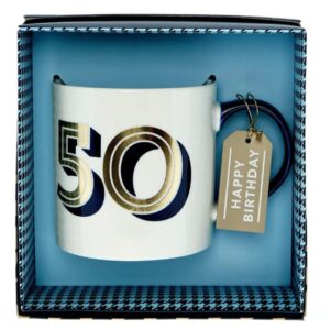 50th Birthday Mug in a Box - Blue and Gold